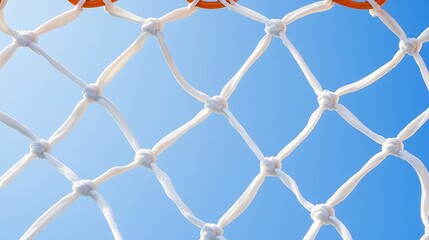 Fototapeta premium Net stretched as basketball scores, clear sky.