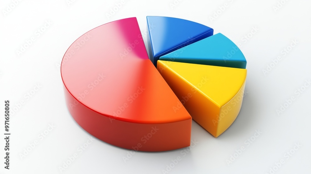 Aufkleber a close-up of a 3d pie chart with bright, contrasting colors, the segments separated slightly to hig