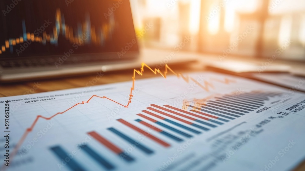 Aufkleber a close-up of a financial chart showing positive growth, with a focus on the upward trend line and a