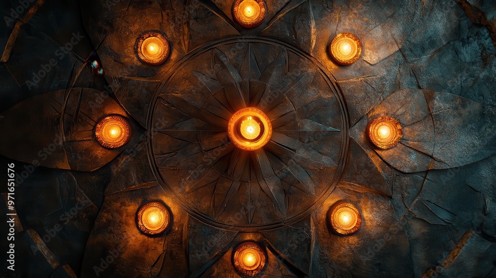 Aufkleber diwali lamps arranged in a symmetrical pattern, creating a warm and inviting atmosphere