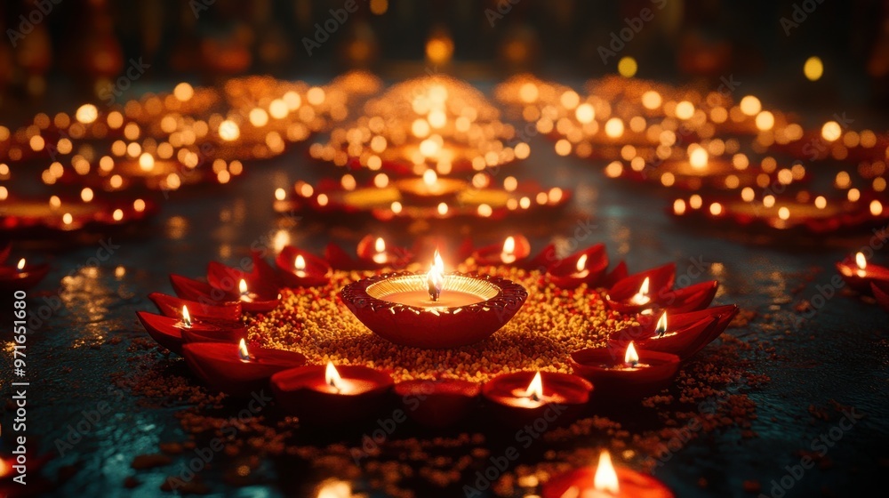 Aufkleber diwali lamps arranged in a symmetrical pattern, creating a warm and inviting atmosphere