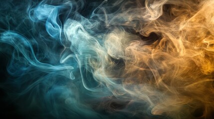 Abstract Swirling Blue and Yellow Smoke Pattern