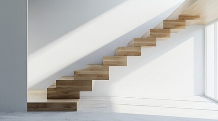 Wooden minimalist stairs set in a spacious open area