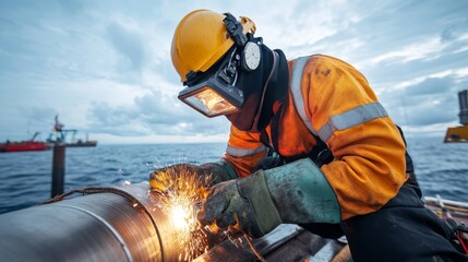 Submarine maintenance welding, diver repairing deep-sea equipment