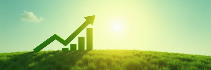 A vibrant image depicting growth, showcasing an upward arrow and bar graph against a sunlit landscape, perfect for business, finance, and motivational themes.