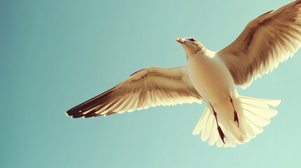Seagull flying against a blue sky.