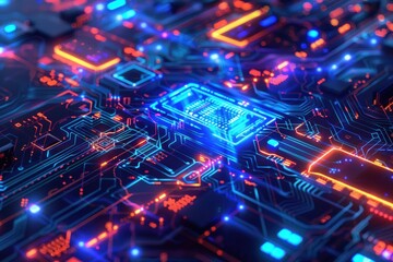 AI algorithm abstract background with digital patterns, circuits, and codes.