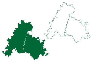 Gandhinagar district (Gujarat State, Republic of India) map vector illustration, scribble sketch Gandhinagar map