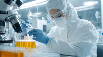 Control Worker Conducting Final Product Checks in Sterile Lab Environment