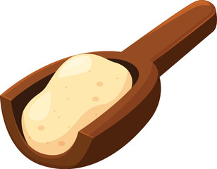 Simple wooden kitchen scoop holding a whole raw potato