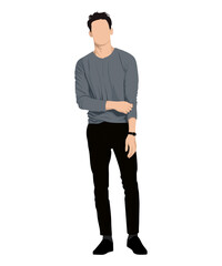 Vector illustration of a man wearing a dark gray sweater and black pants. Discreet and comfortable style for every day.