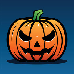 Calabaza de Halloween Sonriente en Fondo Azul con Degradado Vectorial