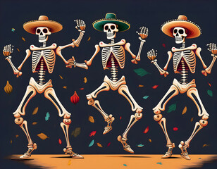  Set of dancing skeletons, posed in various positions, perfect for Halloween or Día de l_1(759)