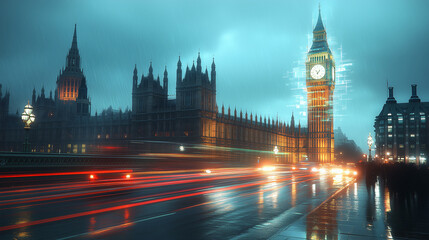 Obraz premium London at night, abstract illustration in motion