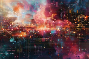 Fototapeta premium AI algorithm abstract background with digital patterns, circuits, and codes.