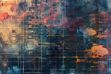 Abstract background visualizing AI algorithms, neural networks, and digital data.