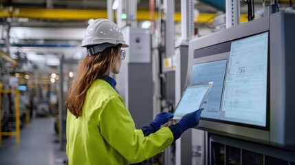 Scene of an engineering team in a factory, integrating new technologies into production processes, collaborative work environment