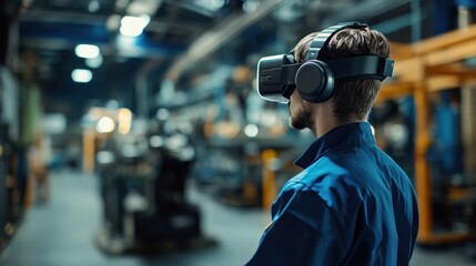 Scene of virtual reality in a factory training environment, integration of VR technology and real-world skills development
