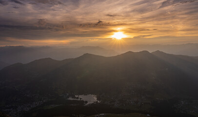 View from Parpaner Rothorn in the Swiss alps on a late summer day