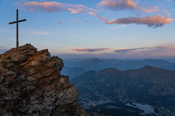 View from Parpaner Rothorn in the Swiss alps on a late summer day