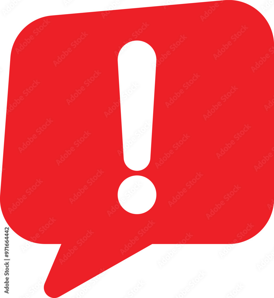 Poster red speech bubble with exclamation mark in trendy style . speech bubble warning icon vector