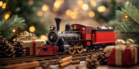 Miniature Christmas Train Set with Festive Decorations