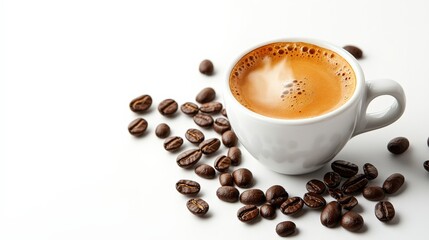 Freshly Brewed Espresso Surrounded by Coffee Beans