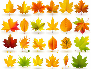 Fototapeta premium Colorful set of autumn leaves on a white backdrop