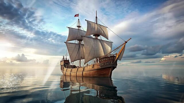 ships sailing in the middle of the sea to commemorate Columbus Day