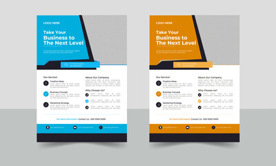 Creative Flyer Layout, Corporate business flyer template design set with blue, orange