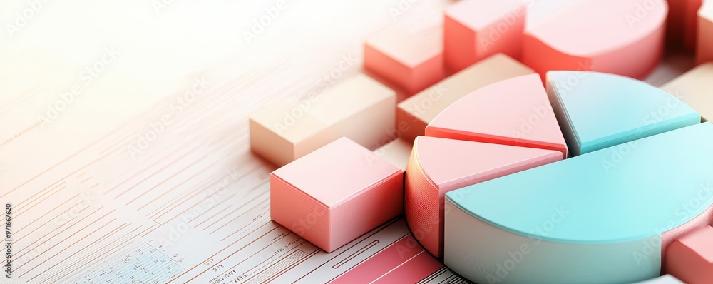 Aufkleber a colorful pie chart and blocks symbolize data analysis and business strategy in a modern office set