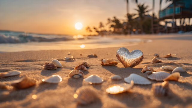 Seashells by the sea. beach holiday. beautiful summer background. seashells by the sea. AI generated image, ai