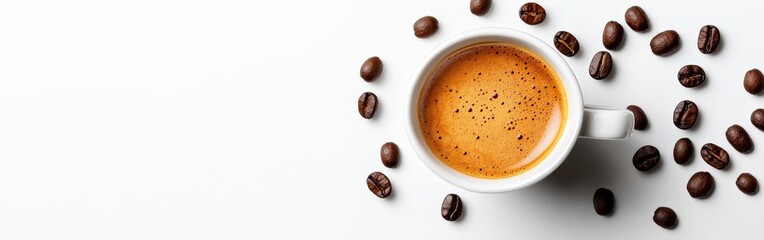 Fototapeta premium Freshly Brewed Espresso Surrounded by Coffee Beans