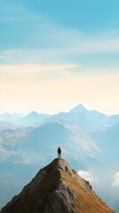 Majestic Mountain Peak with Solitary Hiker Admiring Scenic Vista