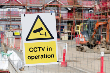 CCTV sign notification construction site is protected by video surveillance