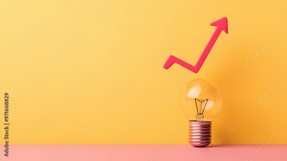 Poster a vibrant image featuring a light bulb with an upward arrow on a colorful background symbolizing gro