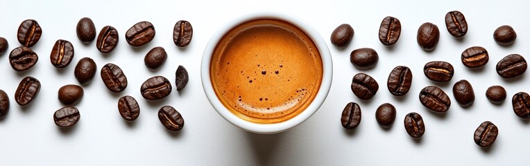 Freshly Brewed Espresso Surrounded by Coffee Beans
