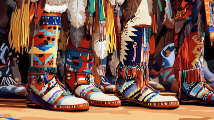 Intricate beaded native american moccasins and regalia at powwow in arizona (created with generative ai). Native American. Illustration