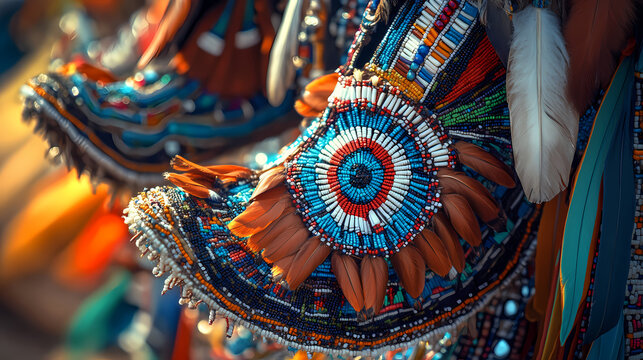 Intricate beaded native american moccasins and regalia at powwow in arizona (created with generative ai). Native American. Illustration