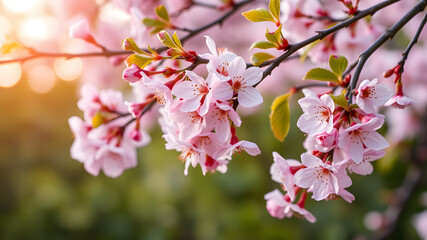 Obraz premium Colorful flowers on a twig on on a tree. AI generated image, ai