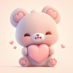 Obraz premium Happy Teddy Bear Holding a Heart on Light Beige Background