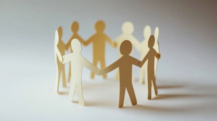 Paper humans holding hands in a circle, white background, cutout style generative ai