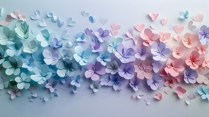 Obraz premium Pastel paper butterflies on gradient background, perfect for spring or wedding invitation banners with copyspace 
