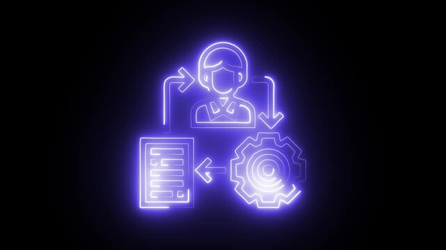 Glowing neon Process icon isolated on black background. HD Video motion graphic animation