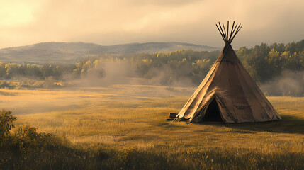 Native american teepee. old west. digital matte painting. Native American. Illustration