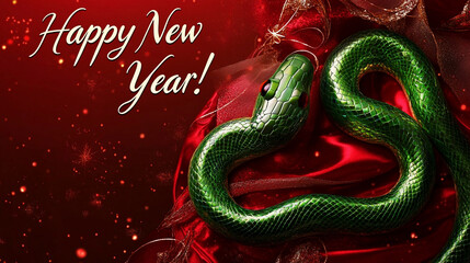 Fototapeta premium Rich red background with a snake and a New Year greeting
