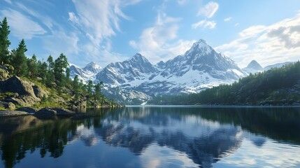 Scenic mountain lake and impressive mountain backdrop image