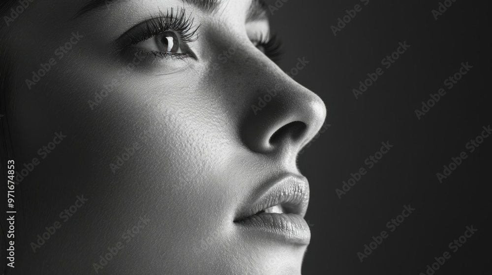 Poster Close-up Portrait of a Woman's Face with Emphasis on the Nose and Lips