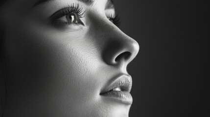 Close-up Portrait of a Woman's Face with Emphasis on the Nose and Lips