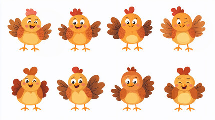 Fototapeta premium Collection of stickers with funny drawn turkeys
